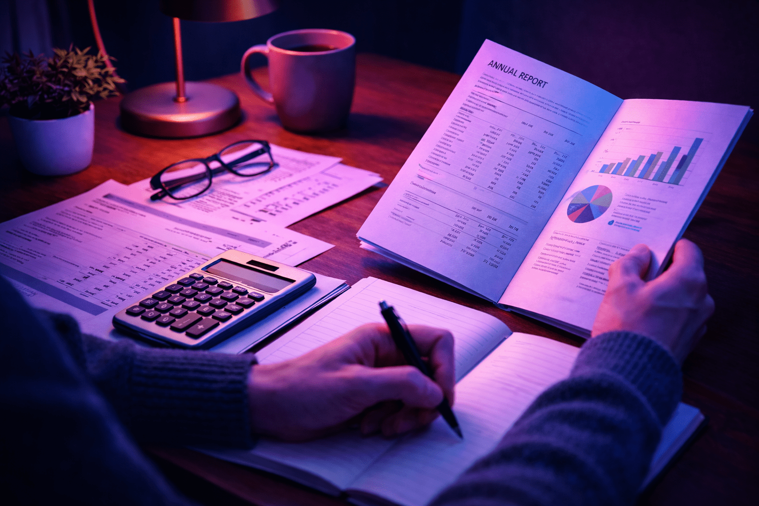 Investorenanalyse bei Neonbeleuchtung